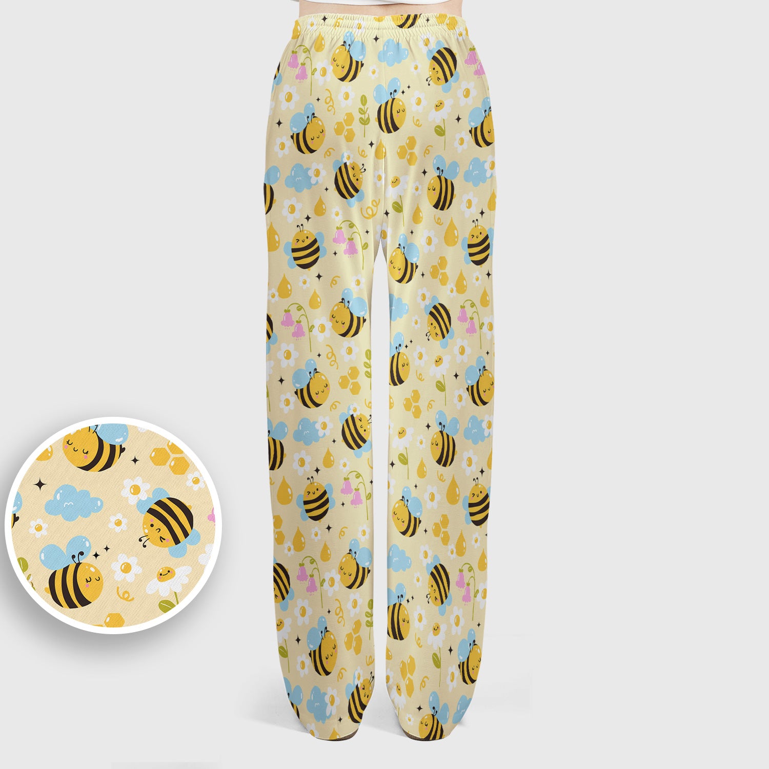 Honey Bee Flower Cloud Pattern Scrub Set, Scrub Pants and V Neck Top