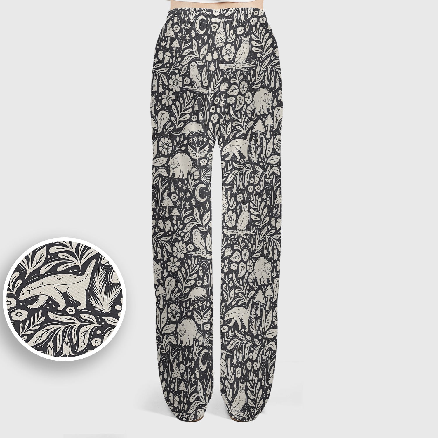 Woodland Animal Forest Pattern Scrub Set, Scrub Pants and V Neck Top