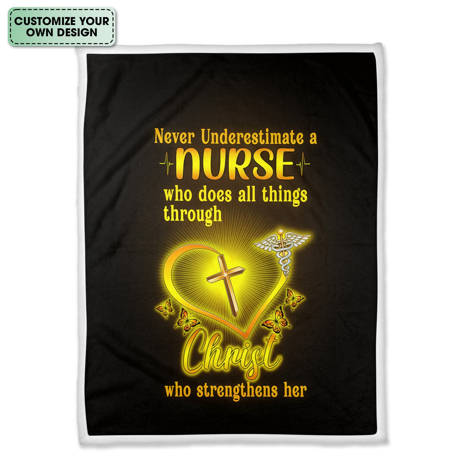 Personalized Faith Nurse Throw Blanket -  Inspirational Bible Verse Quote for RN LPN CNA - Gift for Christian Healthcare Staff