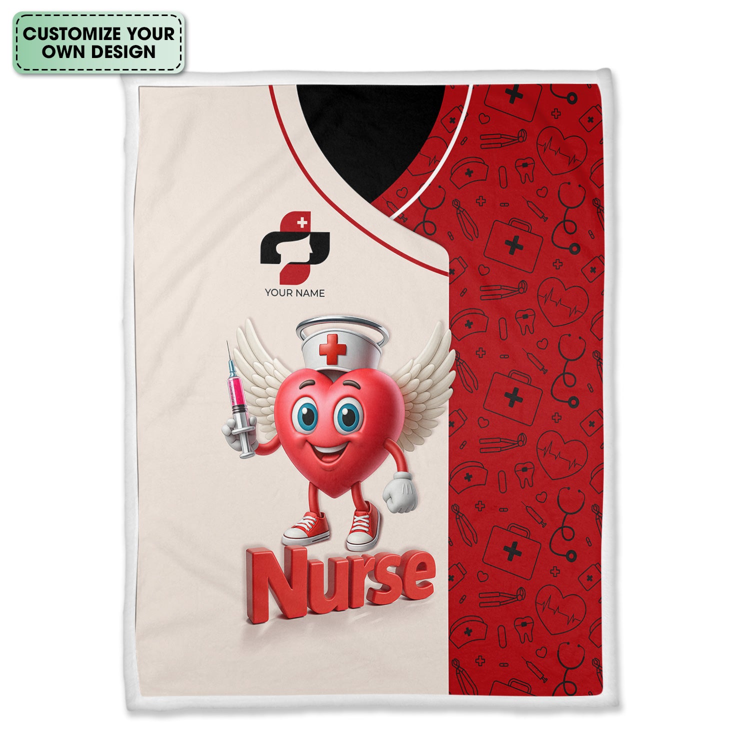 Personalized Funny Nurse Blanket with Winged Heart Cartoon - Cute Syringe Design for Healthcare Workers - Custom RN LPN CNA Gift