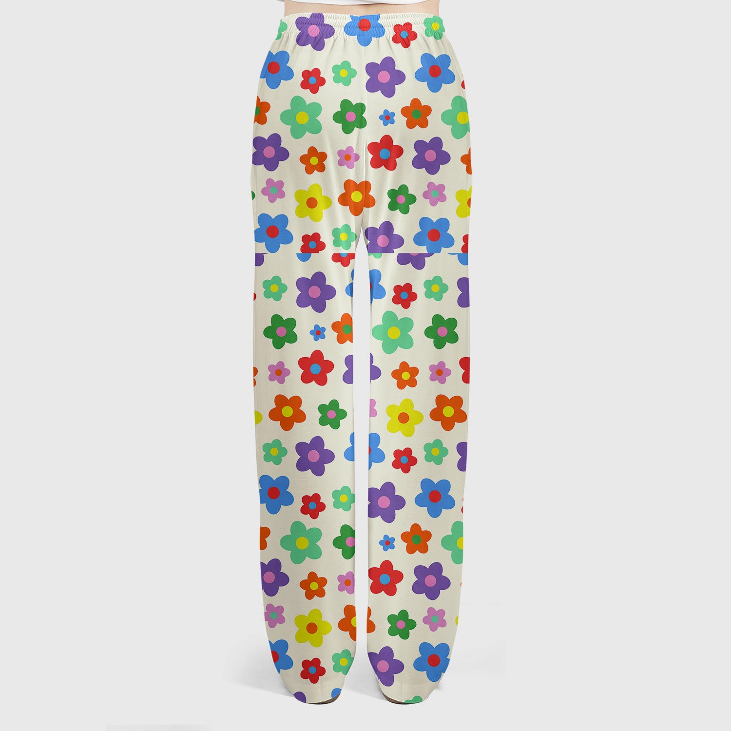 Colorful Retro Flower Pattern Print Scrub Set, Scrub Pants and V Neck Top