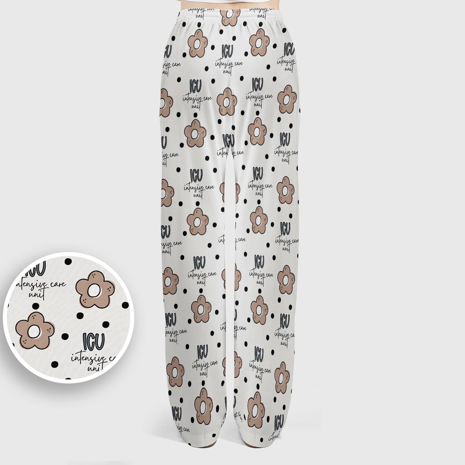 Cute ICU Nurse Flower Polka Dot Pattern Scrub Set, Scrub Pants and V Neck Top