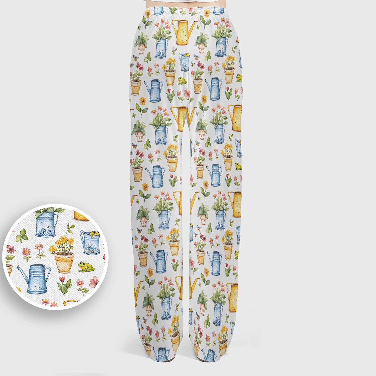 Watering Can and Flower Pot Garden Scrub Set, Scrub Pants and V Neck Top