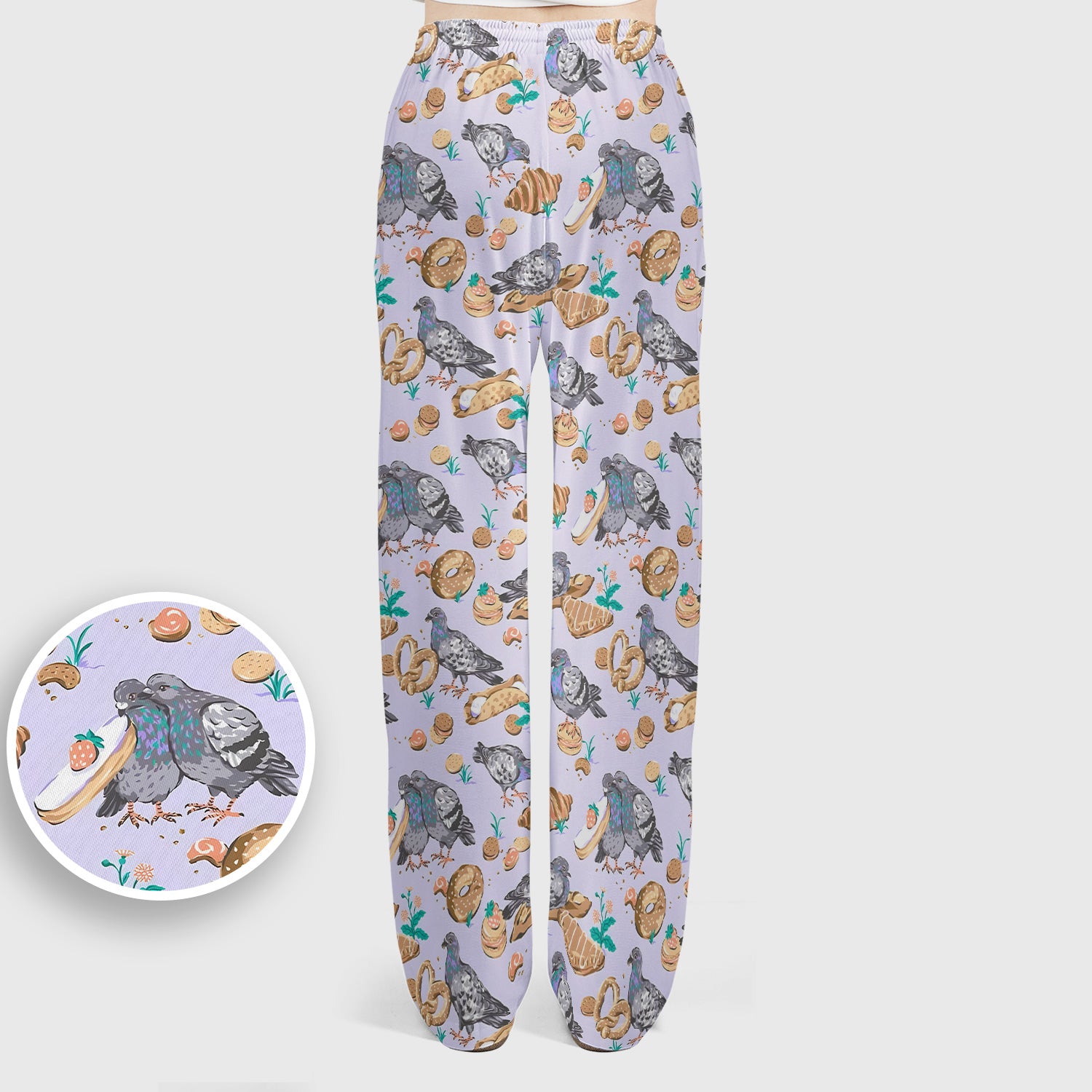 Funny Pigeon Bread Snack Nurse Pattern Scrub Set, Scrub Pants and V Neck Top