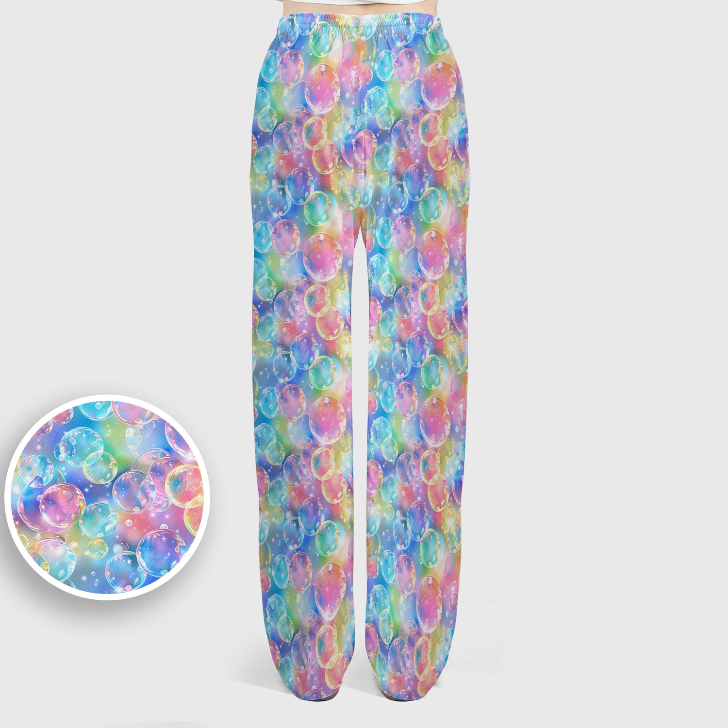 Colorful Floating Soap Bubble Pattern Scrub Set, Scrub Pants and V Neck Top