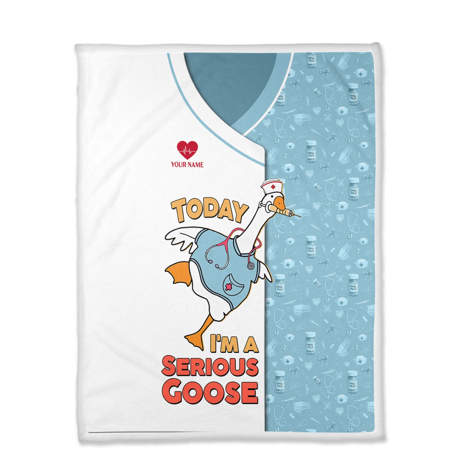 Custom Silly Goose Nurse Blanket - Cute Stethoscope & Scrubs Cartoon - Fun Gift for Healthcare Workers