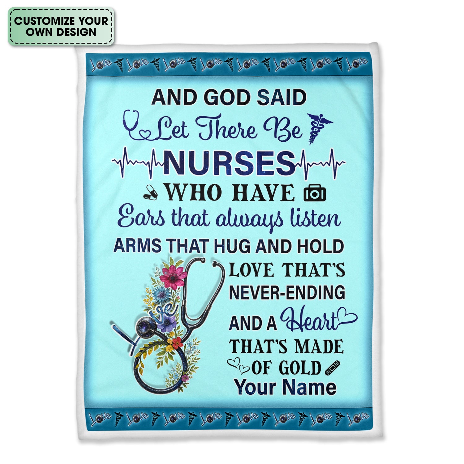 Personalized God Said Let There Be Nurses Blanket - Custom Name Floral Throw for Healthcare Heroes - Christian Gift for RN LPN CNA