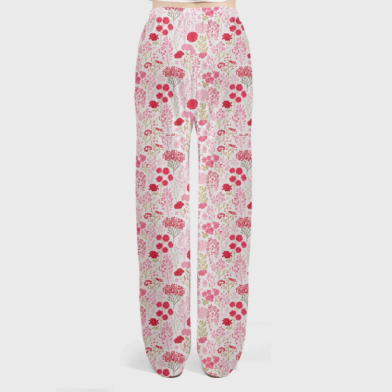 Pink Floral Pattern Allover Print Scrub Set, Scrub Pants and V Neck Top