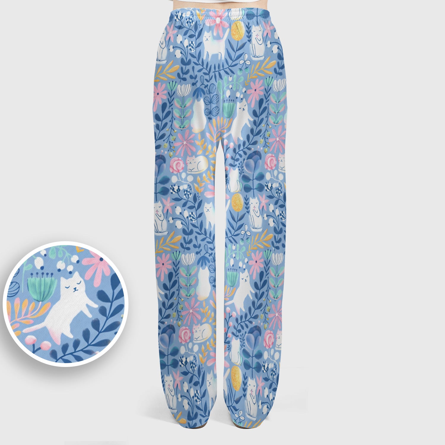 Whimsical Cat Floral Pattern Scrub Set, Women's Scrub Sets
