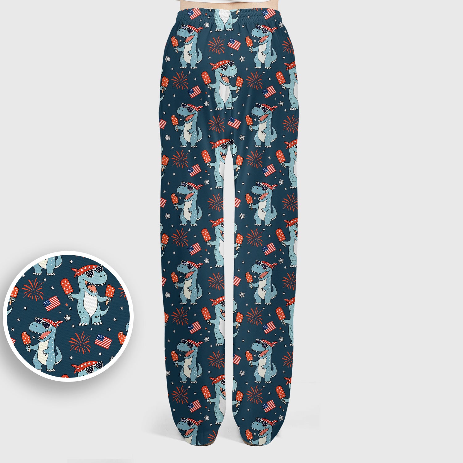 Dinosaur With Flag American Pattern Scrub Set, Scrub Pants and V Neck Top