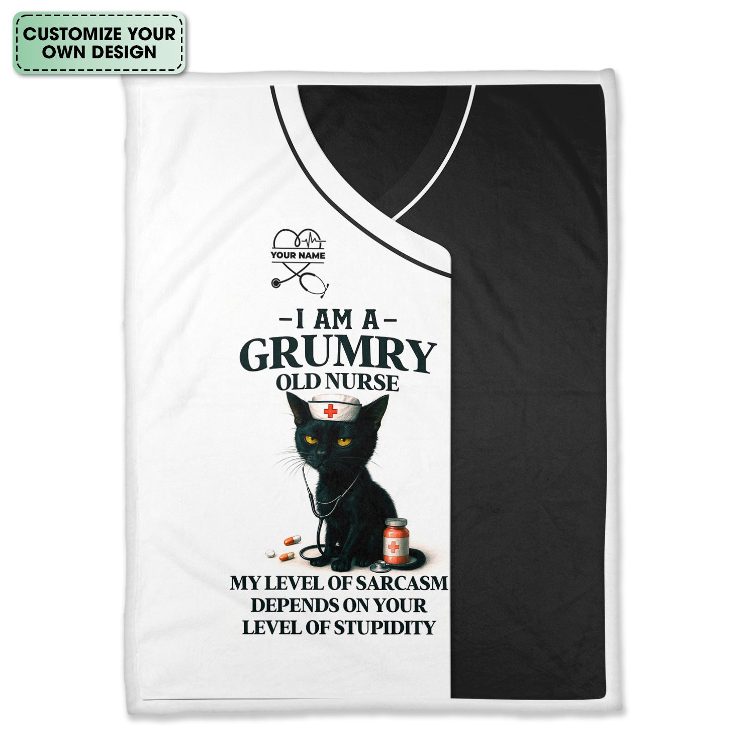 Grumpy Nurse Blanket - Black Cat Funny Quote Design - Sarcastic Gift for RN CNA LPN Female Healthcare Workers