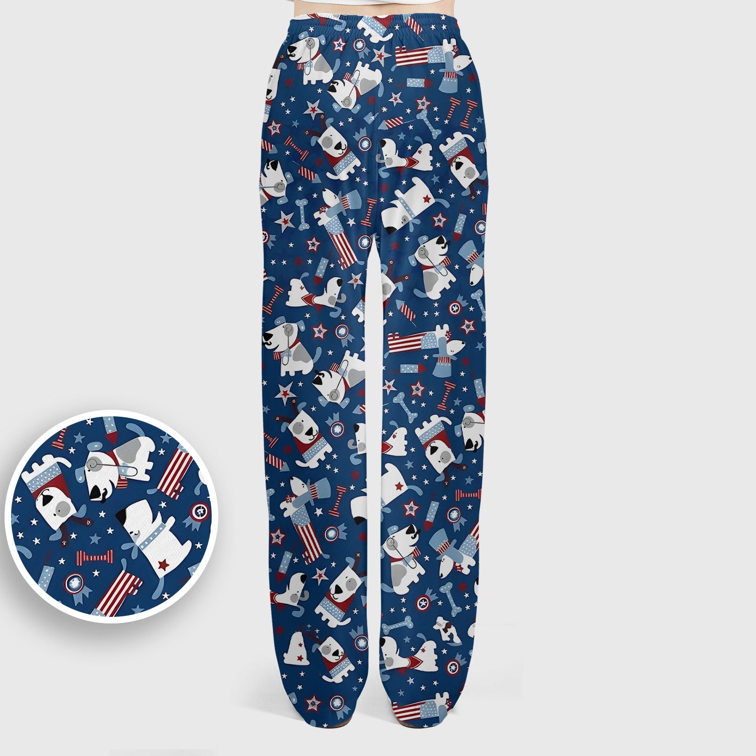 Patriotic Nurse Dog Stars Pattern Scrub Set, Scrub Pants and V Neck Top