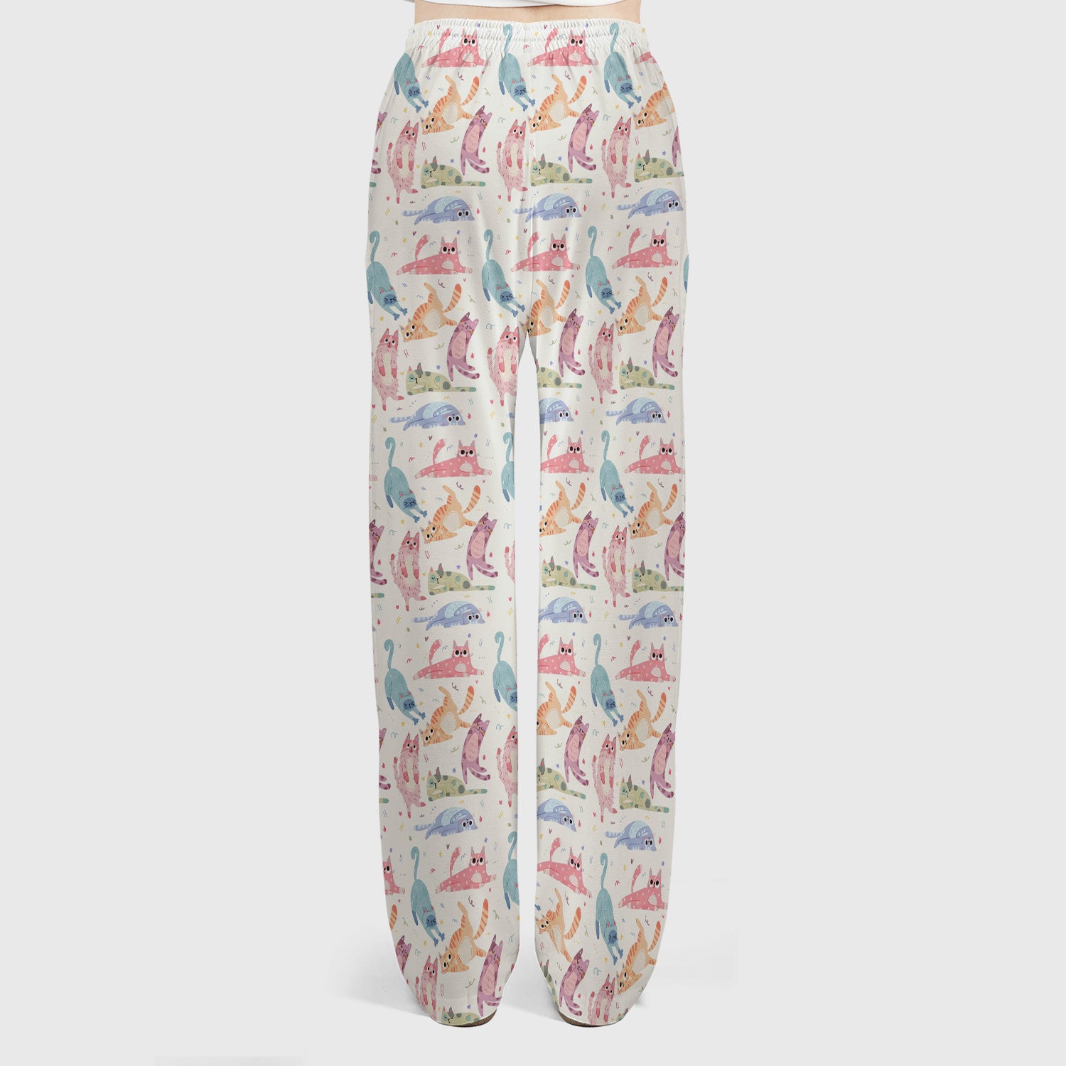 Funny Pastel Cat Pattern Medical Scrub Set, Breathable Fabrics Nursing Uniform