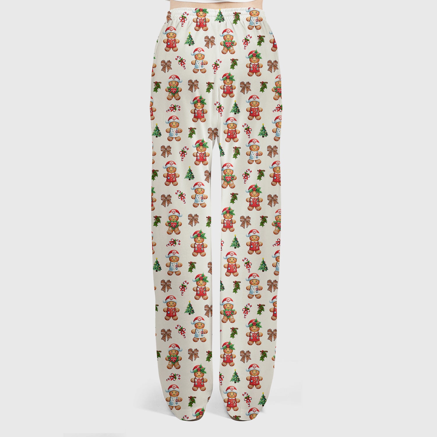 Funny Gingerbread Christmas Scrub Set - Cute Cookie with Bow Scrubs Pants and V Neck Top - Festive Holiday Gift for Women