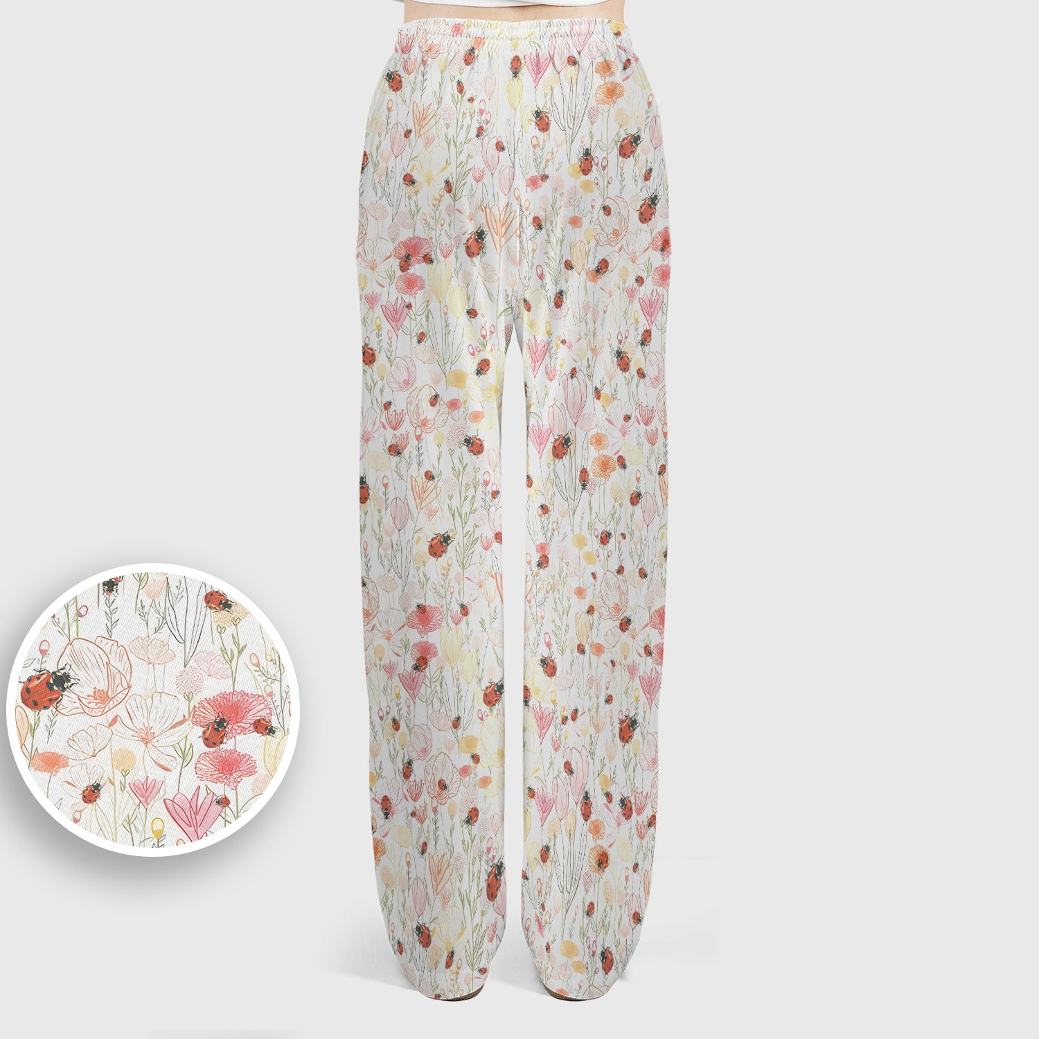 Cute Nurse Wildflower Ladybug Garden Pattern Scrub Set, Scrub Pants and V Neck Top