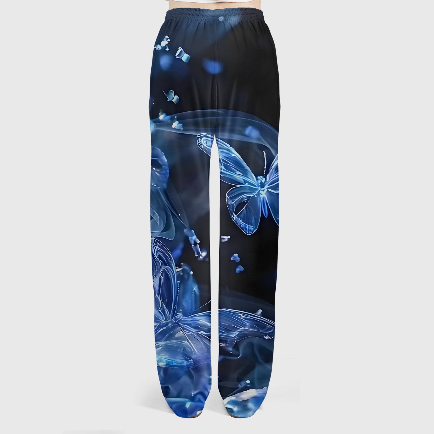 Glowing Blue Butterfly Garden Pattern Scrub Set, Scrub Pants and V Neck Top