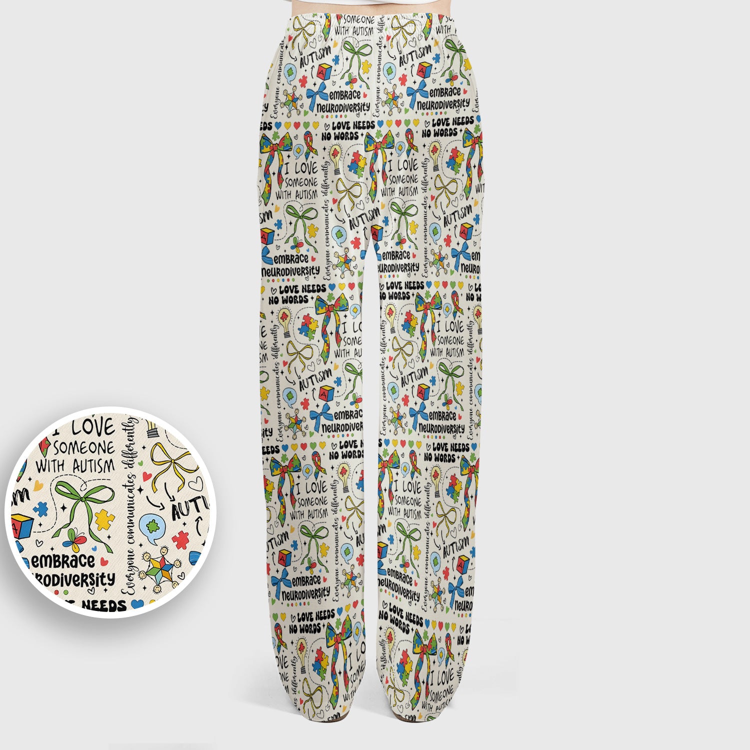 Autism Awareness Puzzle Ribbon Pattern Scrub Set, Scrub Pants and V Neck Top