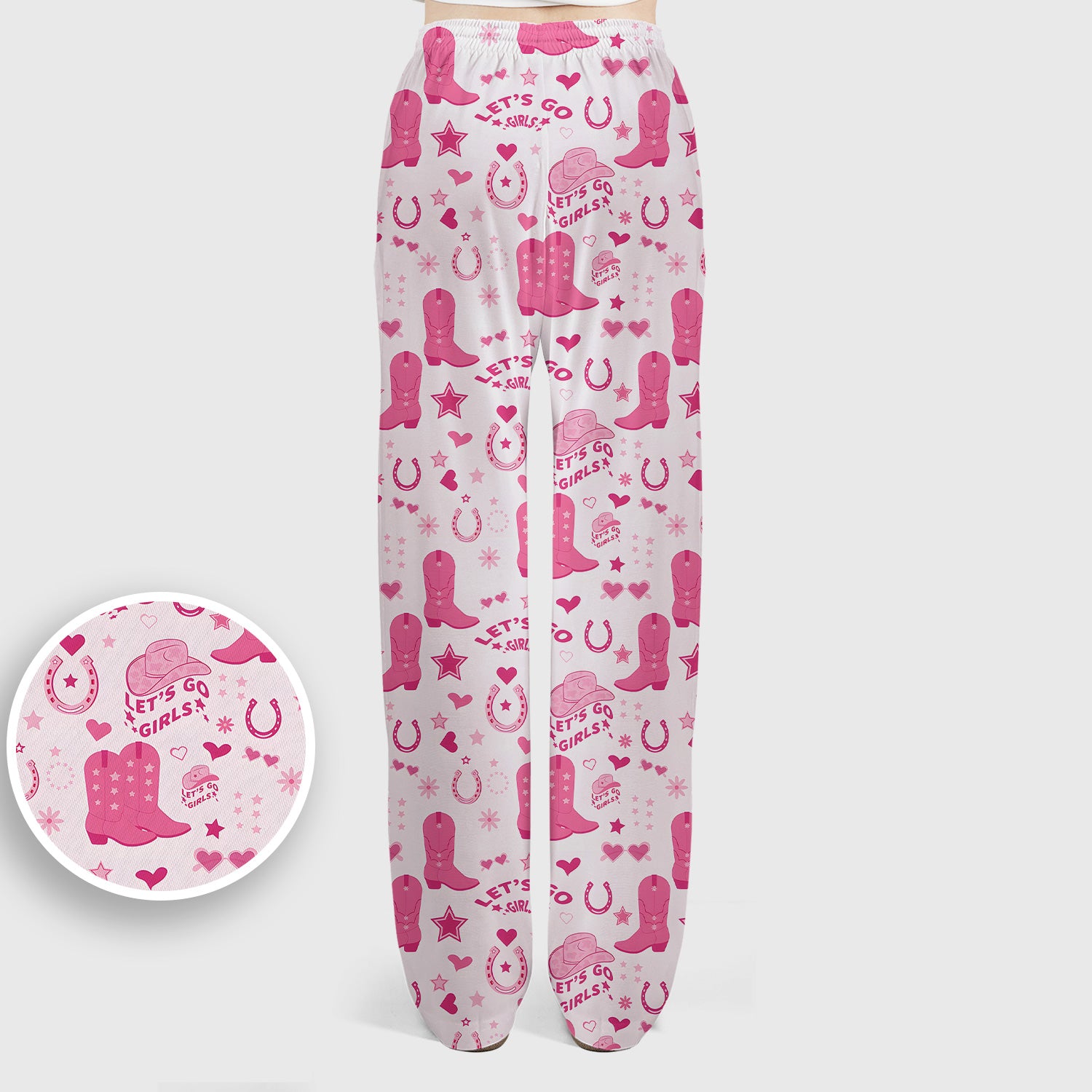 Pink Cowgirl Boots Print Scrub Set, Scrub Pants and V Neck Top
