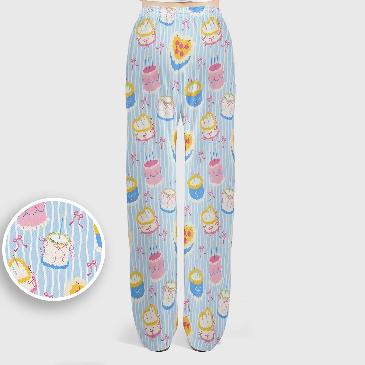 Coquette Cake Bow Stripe Pattern Scrub Set, Scrub Pants and V Neck Top