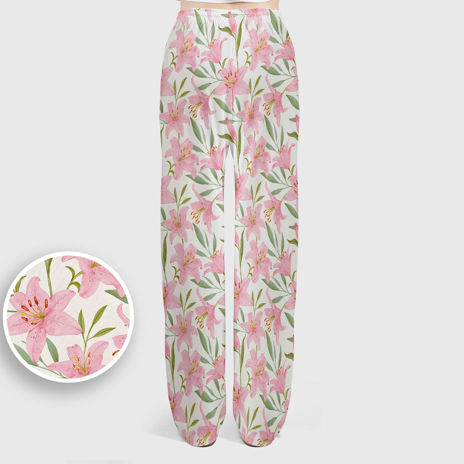 Cute Pink Lily Floral Nurse Pattern Scrub Set, Scrub Pants and V Neck Top