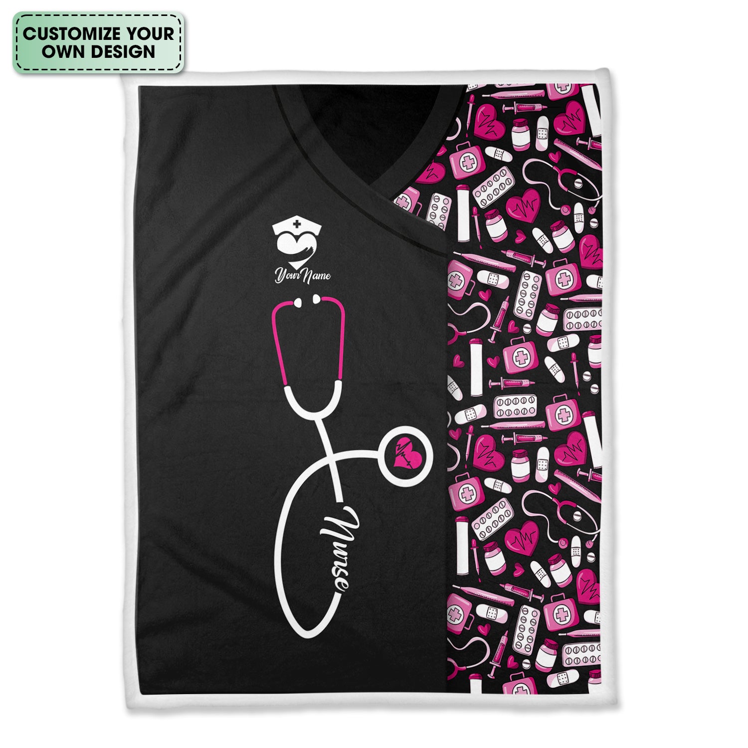 Custom Nurse Blanket - Stethoscope & Medical Design with Heartbeat - Personalized Gift for RN CNA LPN Healthcare Professionals