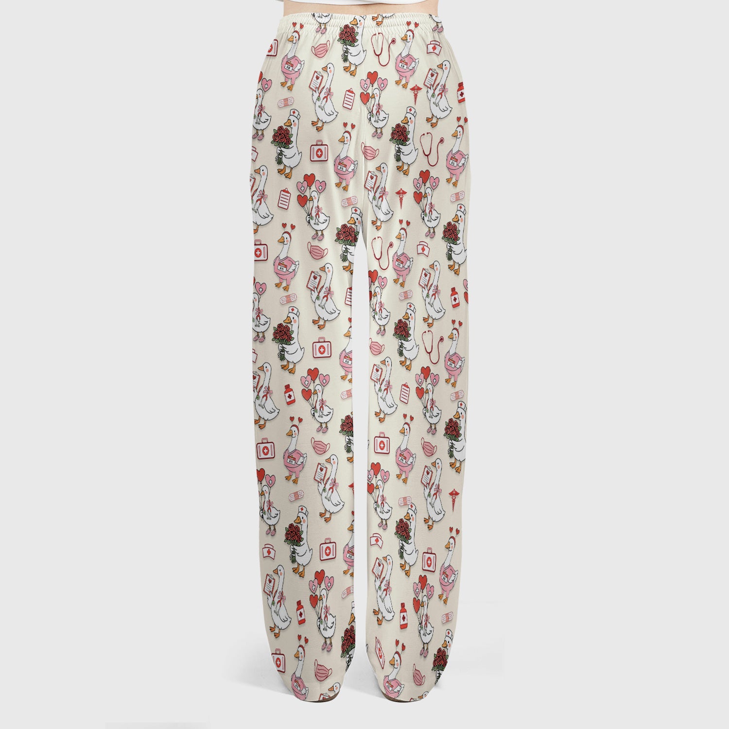 Cute Goose Nurse Medical Pattern Scrub Set, Women's Scrub Sets