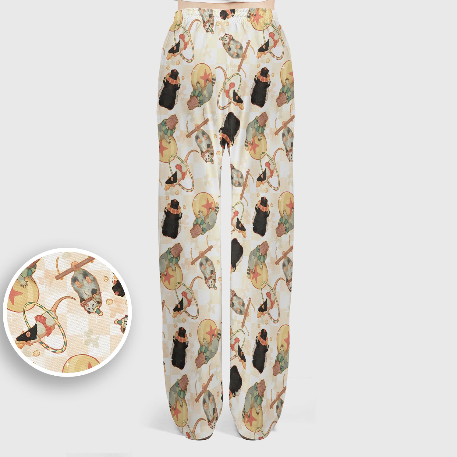 Cute Circus Animal Mouse Acrobat Pattern Scrub Set, Scrub Pants and V Neck Top