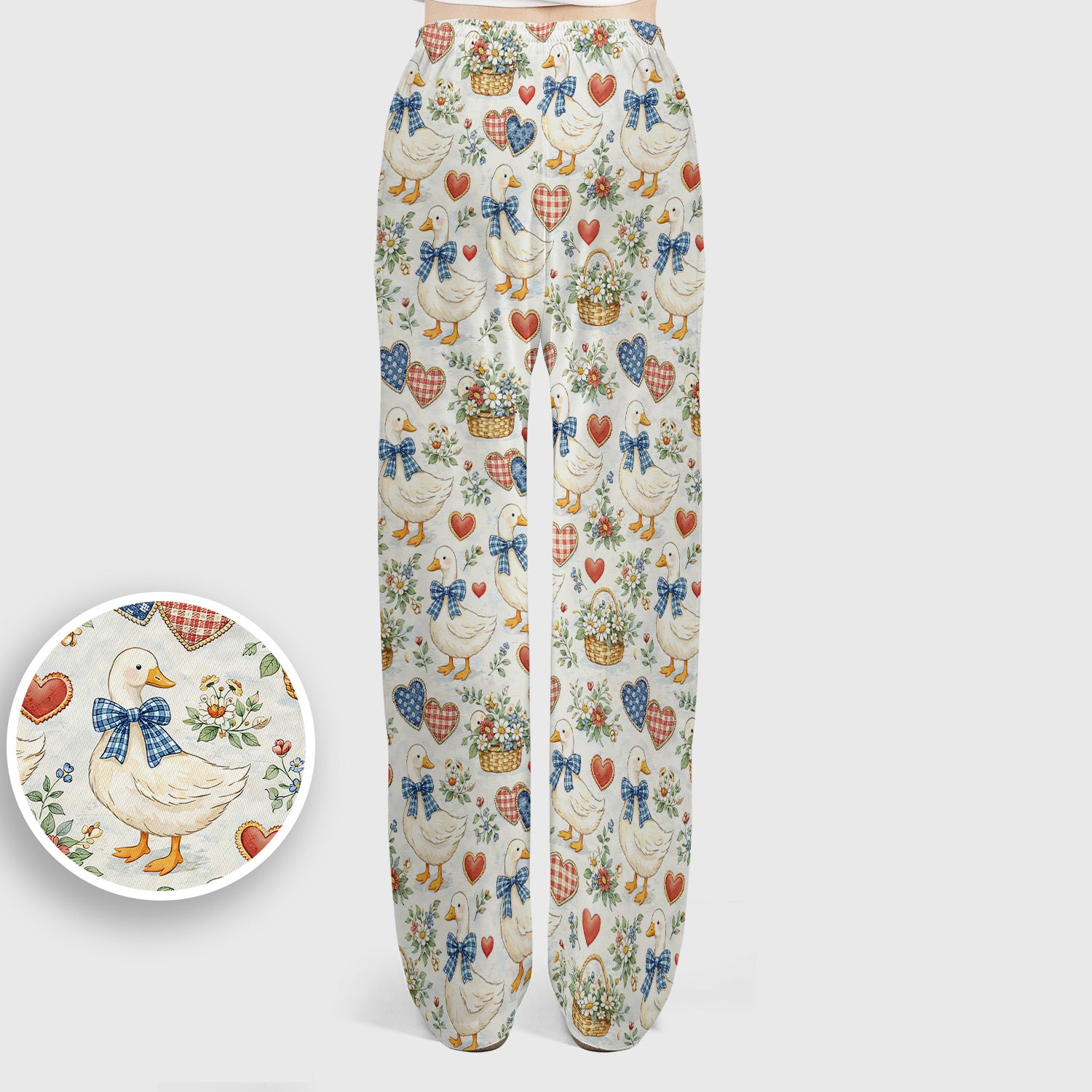 Cute Duck Heart Floral Nurse Pattern Scrub Set, Scrub Pants and V Neck Top