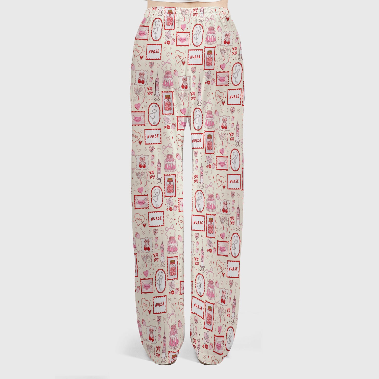 Nurse Icons Hearts Syringes Valentine Scrub Set, Scrub Pants and V Neck Top