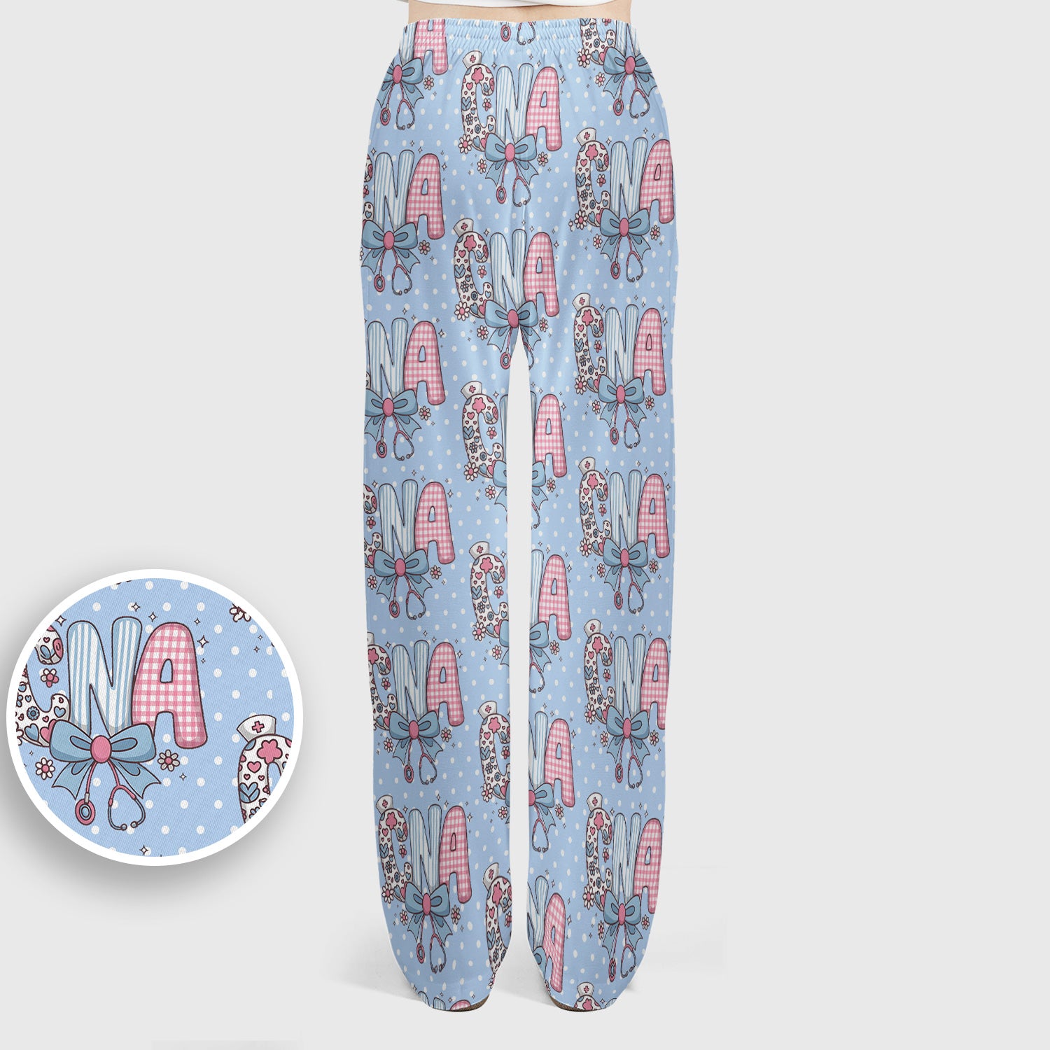 Cute CNA Floral Bow Pattern Scrub Set, Scrub Pants and V Neck Top, Breathable Med Uniform