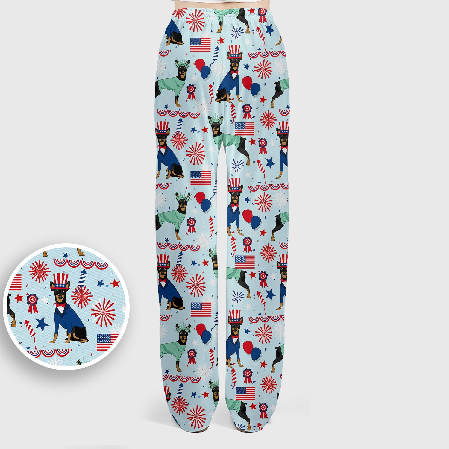 Patriotic Doberman Liberty Fireworks Pattern Scrub Set, Scrub Pants and V Neck Top