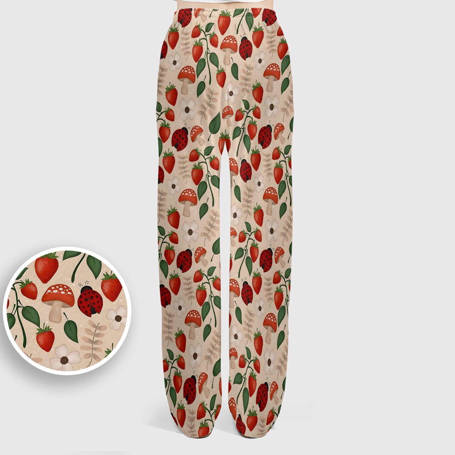 Strawberry Ladybug Mushroom Floral Scrub Set, Scrub Pants and V Neck Top