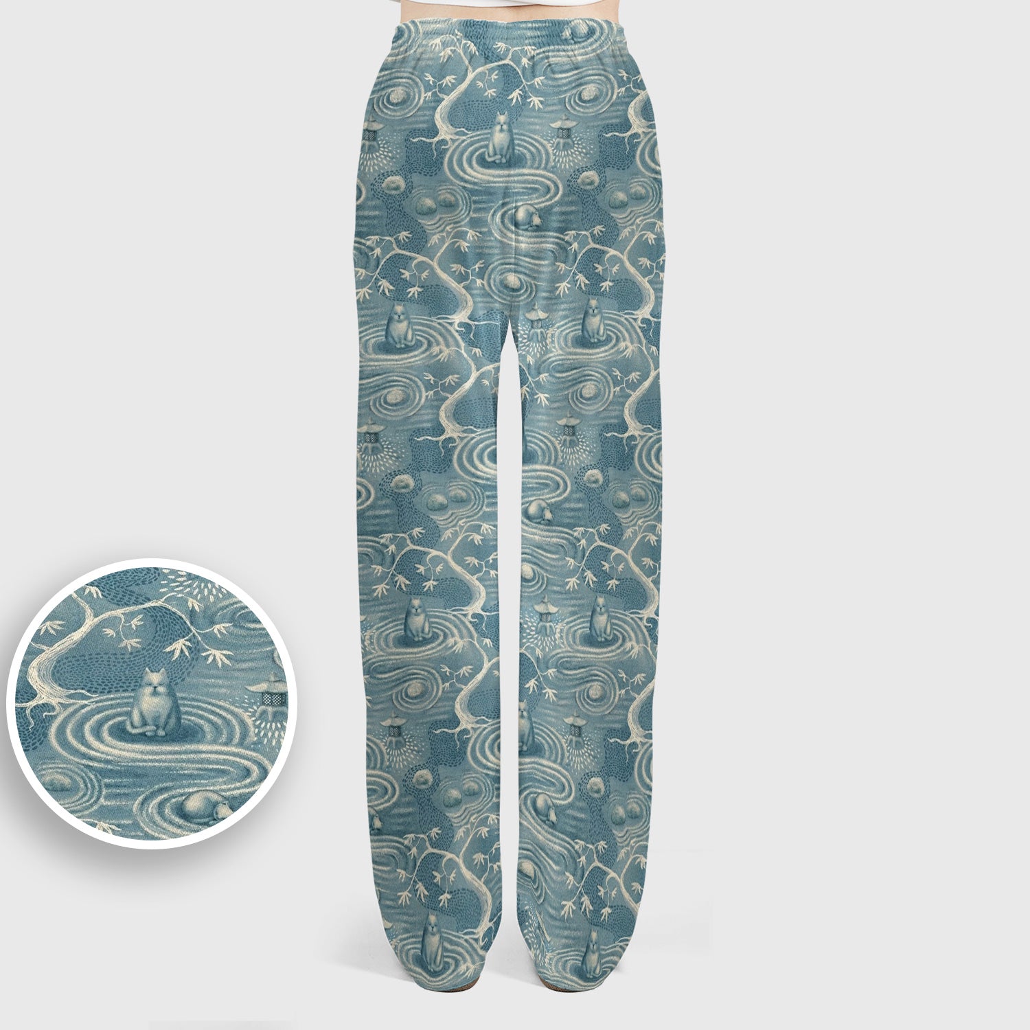 Zen Cat Water Garden Pattern Scrub Set, Scrub Pants and V Neck Top