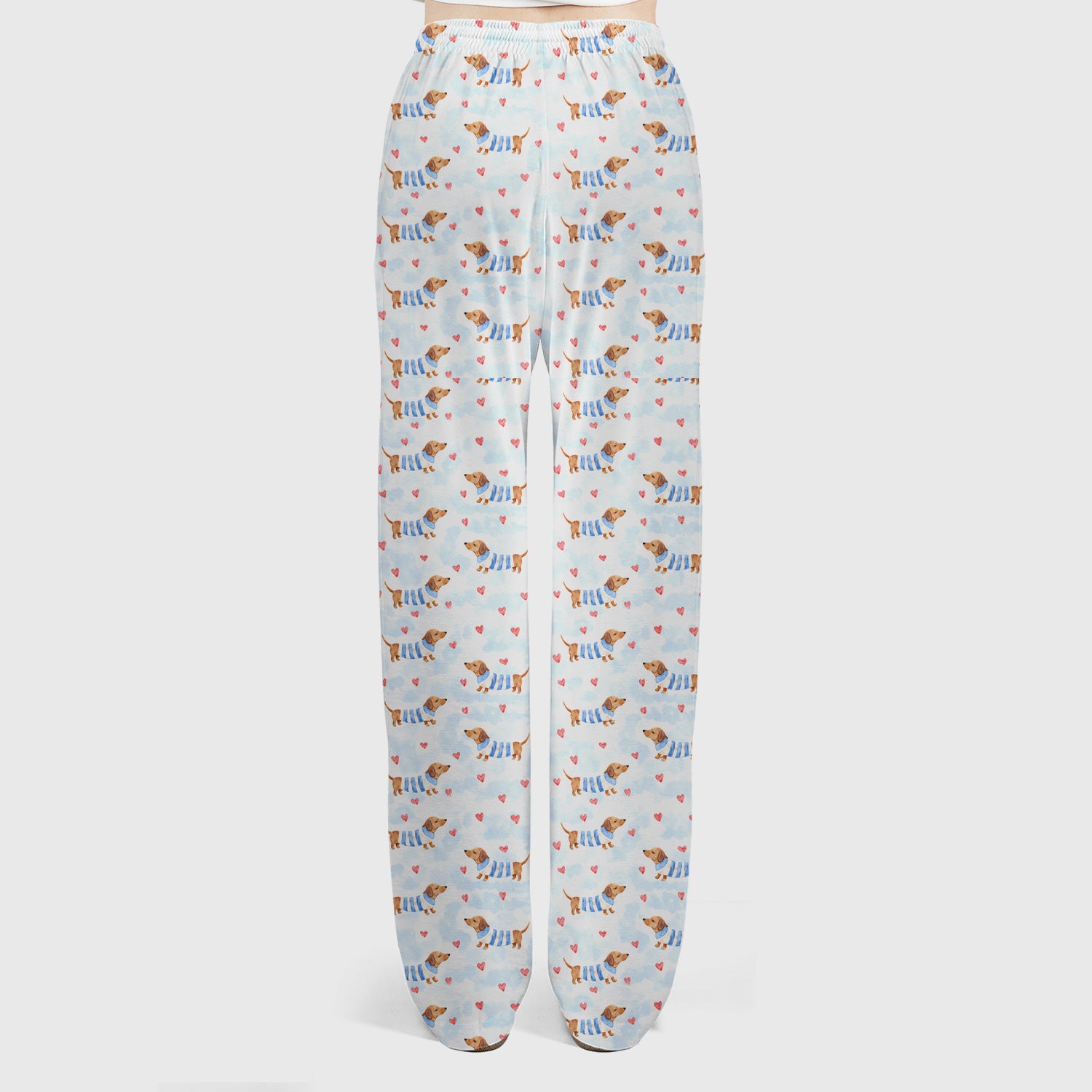 Sweet Dachshund And Pink Hearts Print Scrub Set, Scrub Pants and V Neck Top