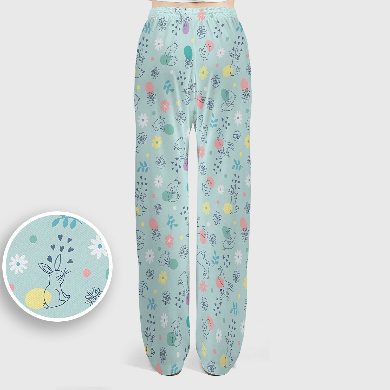 Whimsical Easter Bunny Eggs Pattern Scrub Set, Scrub Pants and V Neck Top