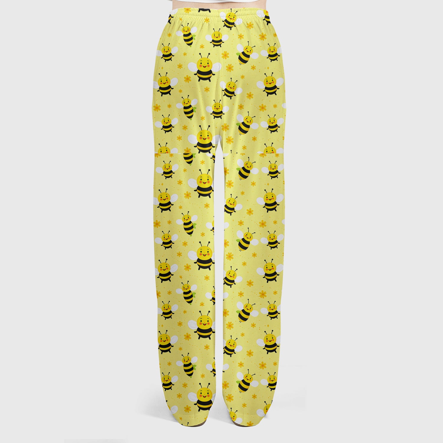 Cute Smiling Bee Yellow Floral Print Sets, Breathable Med Uniform