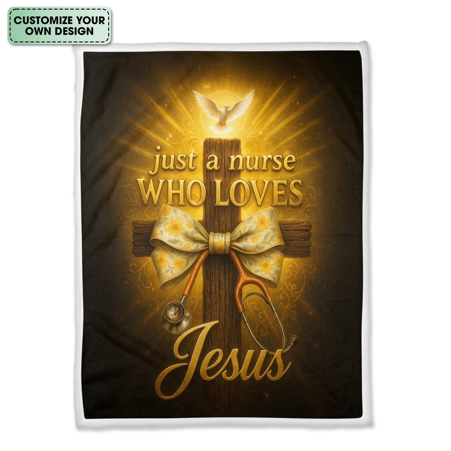 Just a Nurse Who Loves Jesus Blanket - Christian Fleece Throw for RN CNA - Personalized Faith Gift for Religious Nurses Women
