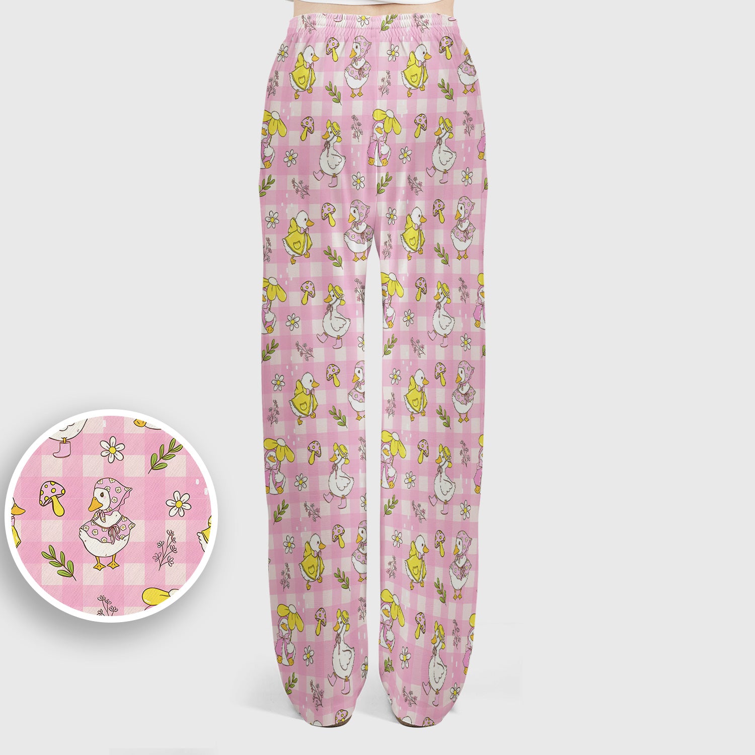 Spring Duckling Gingham Pattern Scrub Set, Scrub Pants and V Neck Top