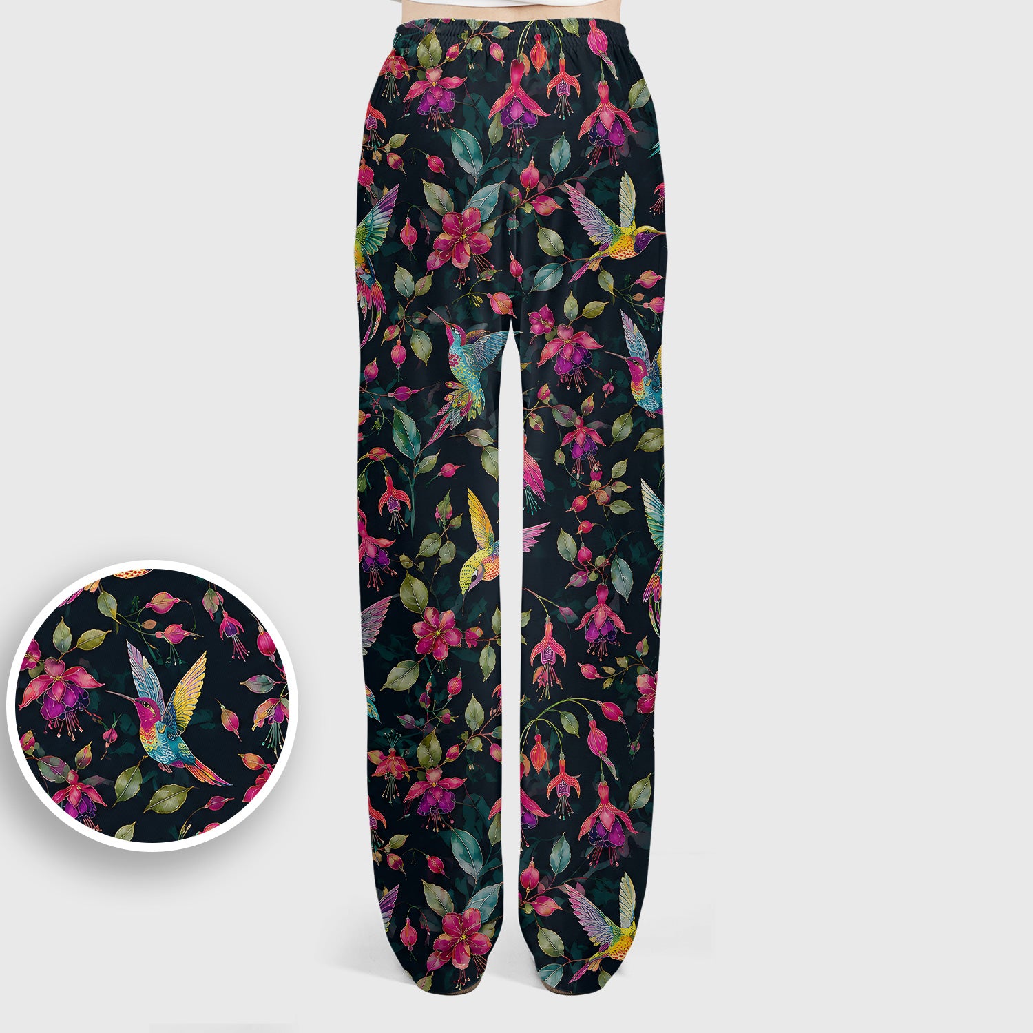 Hummingbird Fuchsia Bloom Pattern Scrub Set, Scrub Pants and V Neck Top