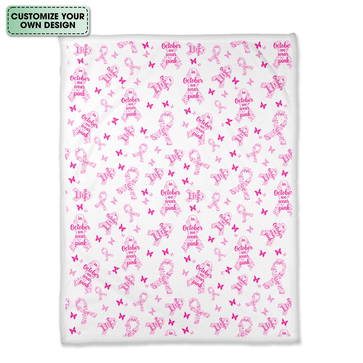 Custom October Awareness Blanket with Pink Ribbons - Inspirational Breast Cancer Support Throw - Gift for RN, CNA, LPN