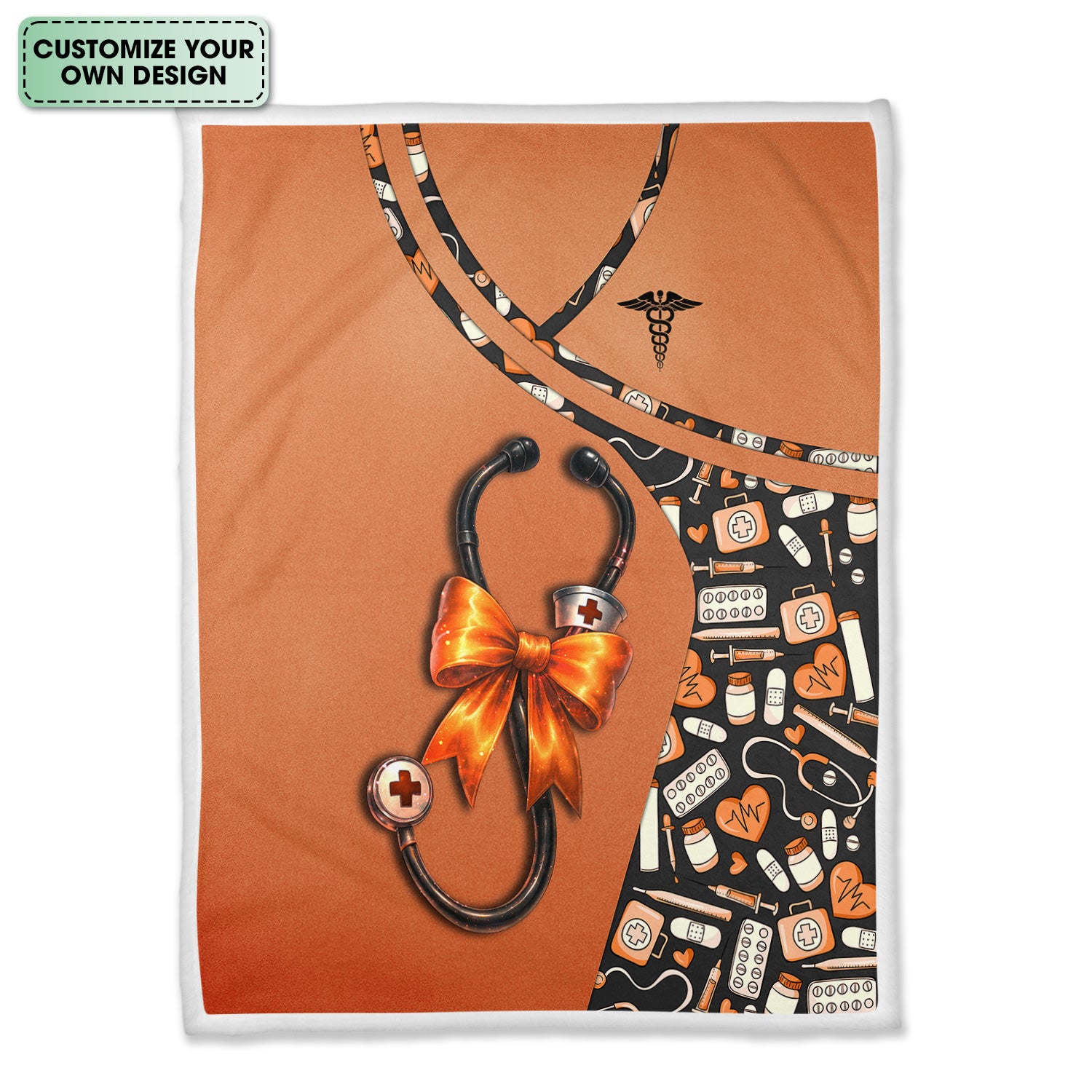 Personalized Funny Nurse Fall Throw Blanket - Medical Pattern & Stethoscope Bow Design - Halloween Gift for RN LPN CNA