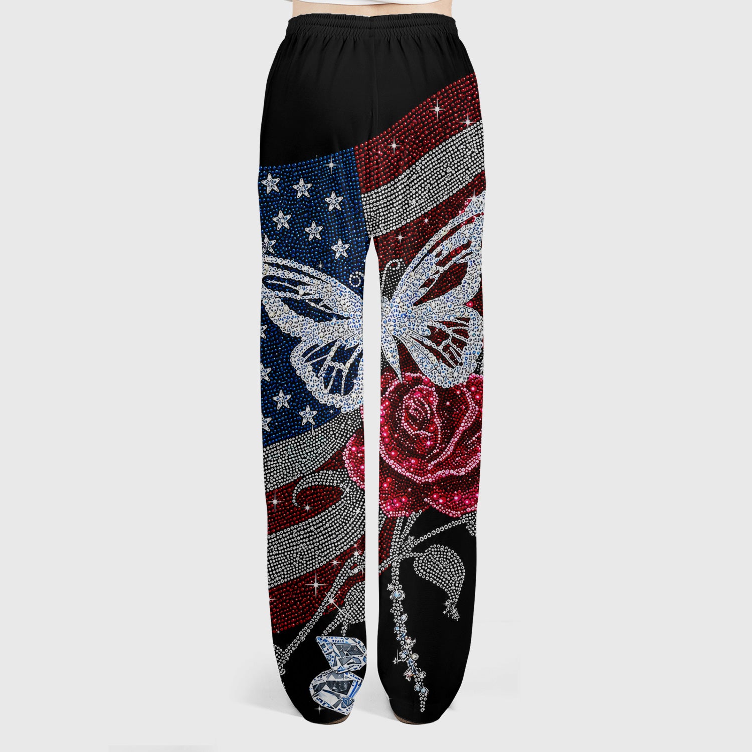 Patriotic Butterfly Rose Flag Print Scrub Set, Scrub Pants and V Neck Top