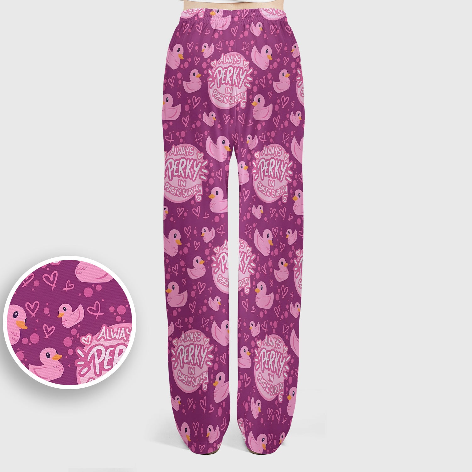 Always Perky Plastic Surgery Duck Pattern Scrub Set, Scrub Pants and V Neck Top