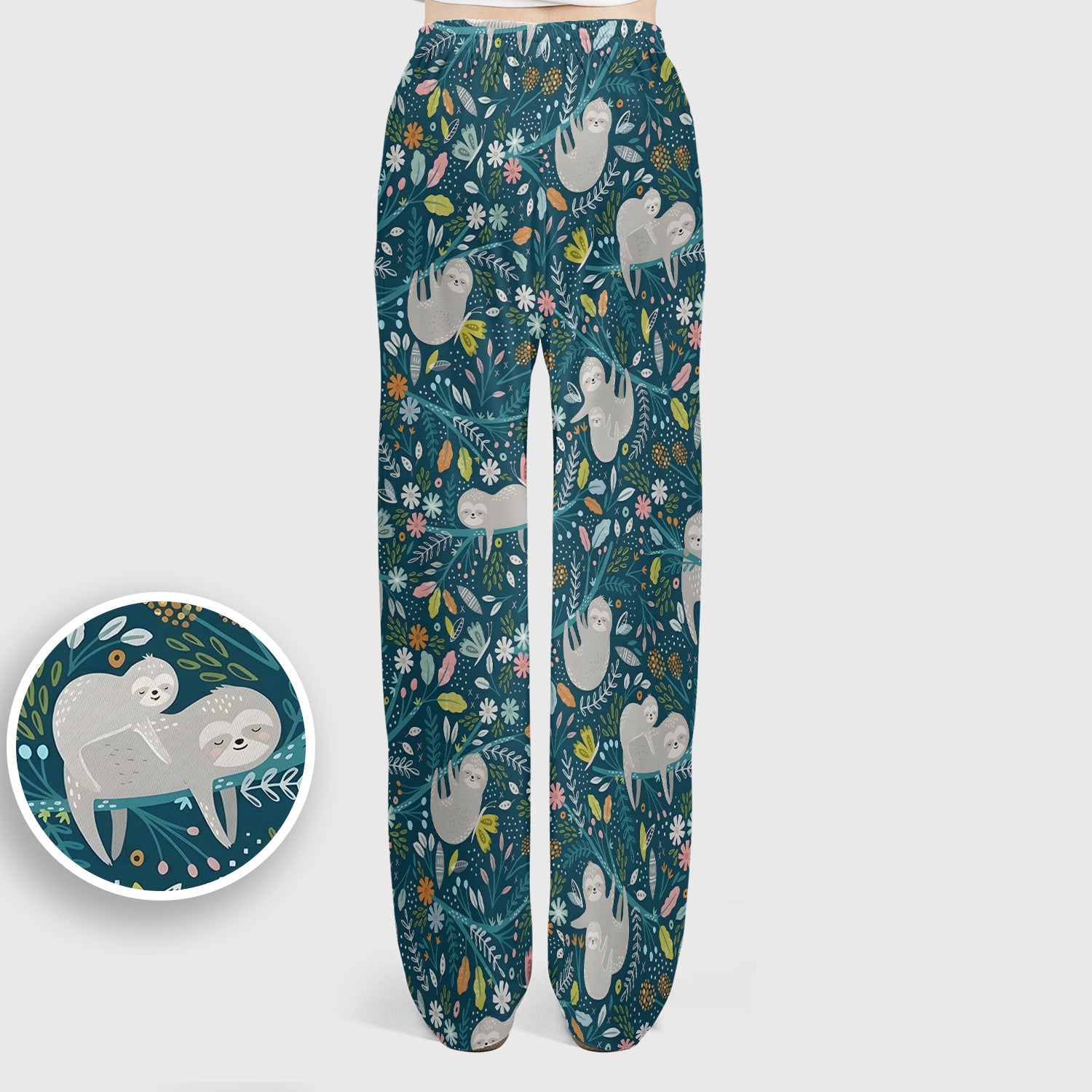 Cute Sloth Jungle Leaf Floral Pattern Scrub Set, Women's Scrub Sets