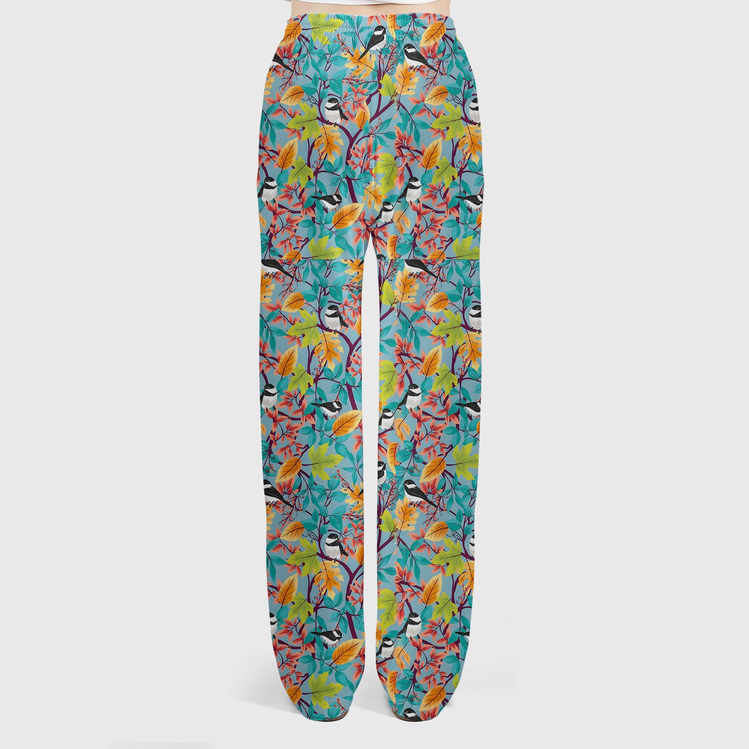 Autumn Leaf Chickadee Bird Pattern Scrub Set, Breathable Med Uniform