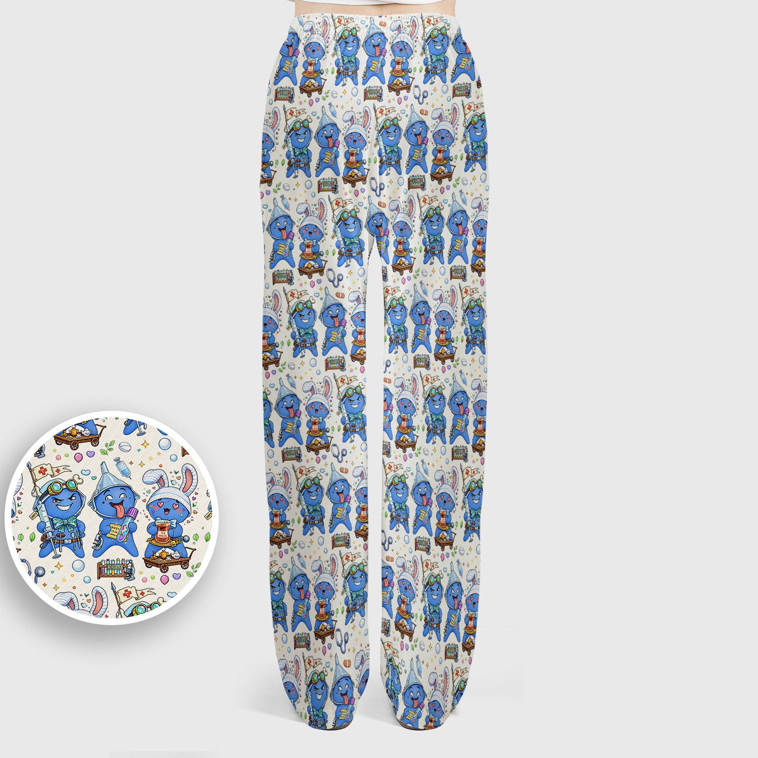 Cute Glove Doll Hospital Medical Cartoon Nurse Pattern Scrub Set, Women's Scrub Sets