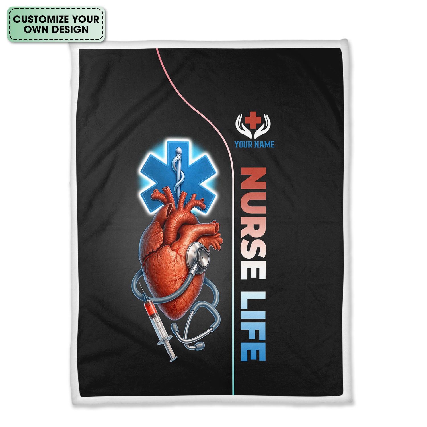 Personalized Anatomical Heart Nurse Blanket - Custom Name Nurse Life with Stethoscope Medical Design - Gift for RN LPN CNA
