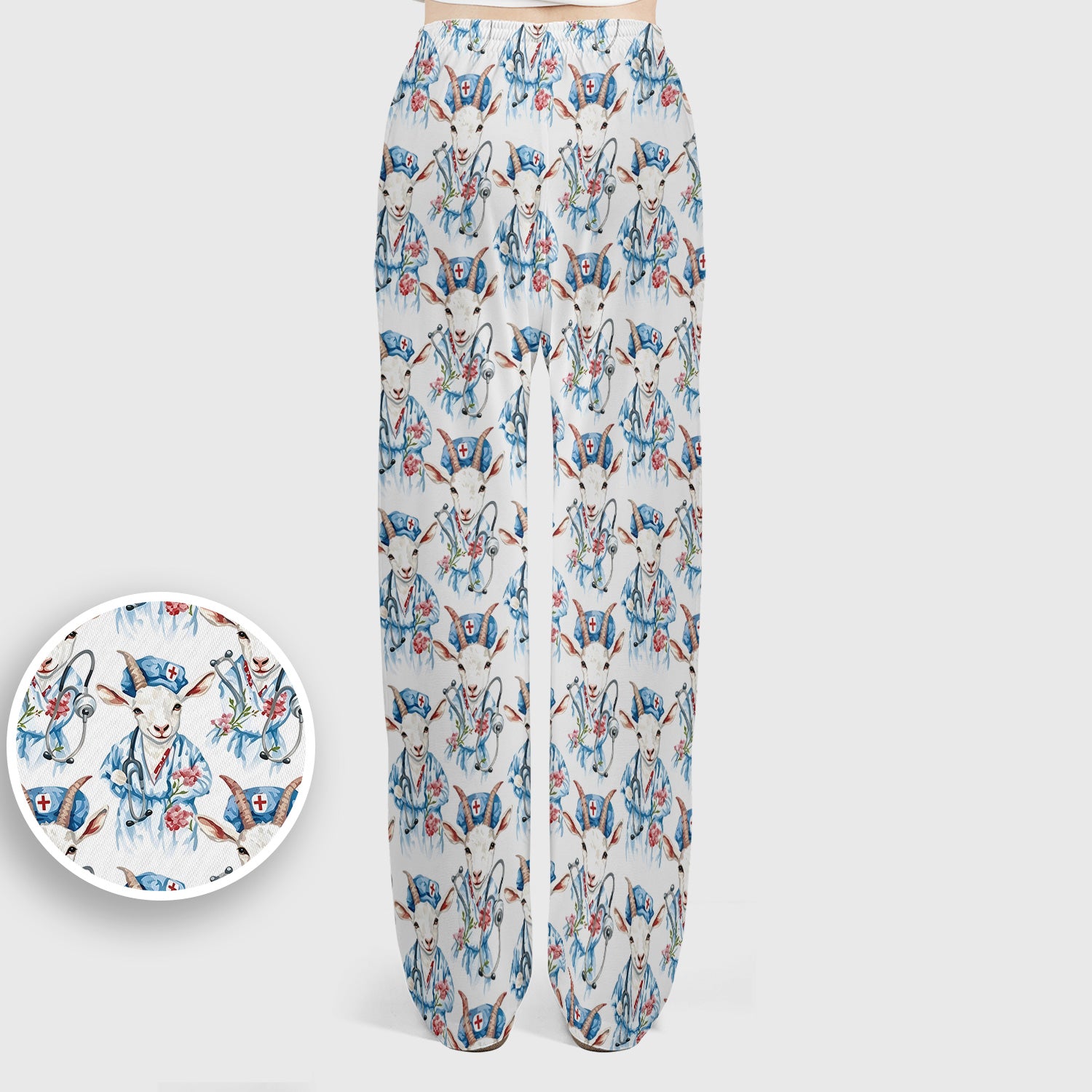 Cute Goat Animal Lover Pattern Scrub Set, Scrub Pants and V Neck Top