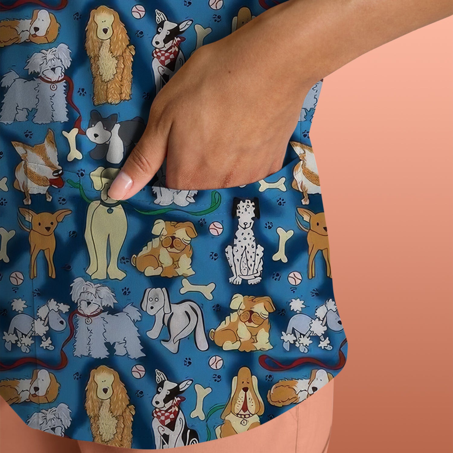 Funny Dog Lover Shirt - Cartoon Dog Breeds Pattern Design - Gift for RN LPN CNA Women Healthcare Staff