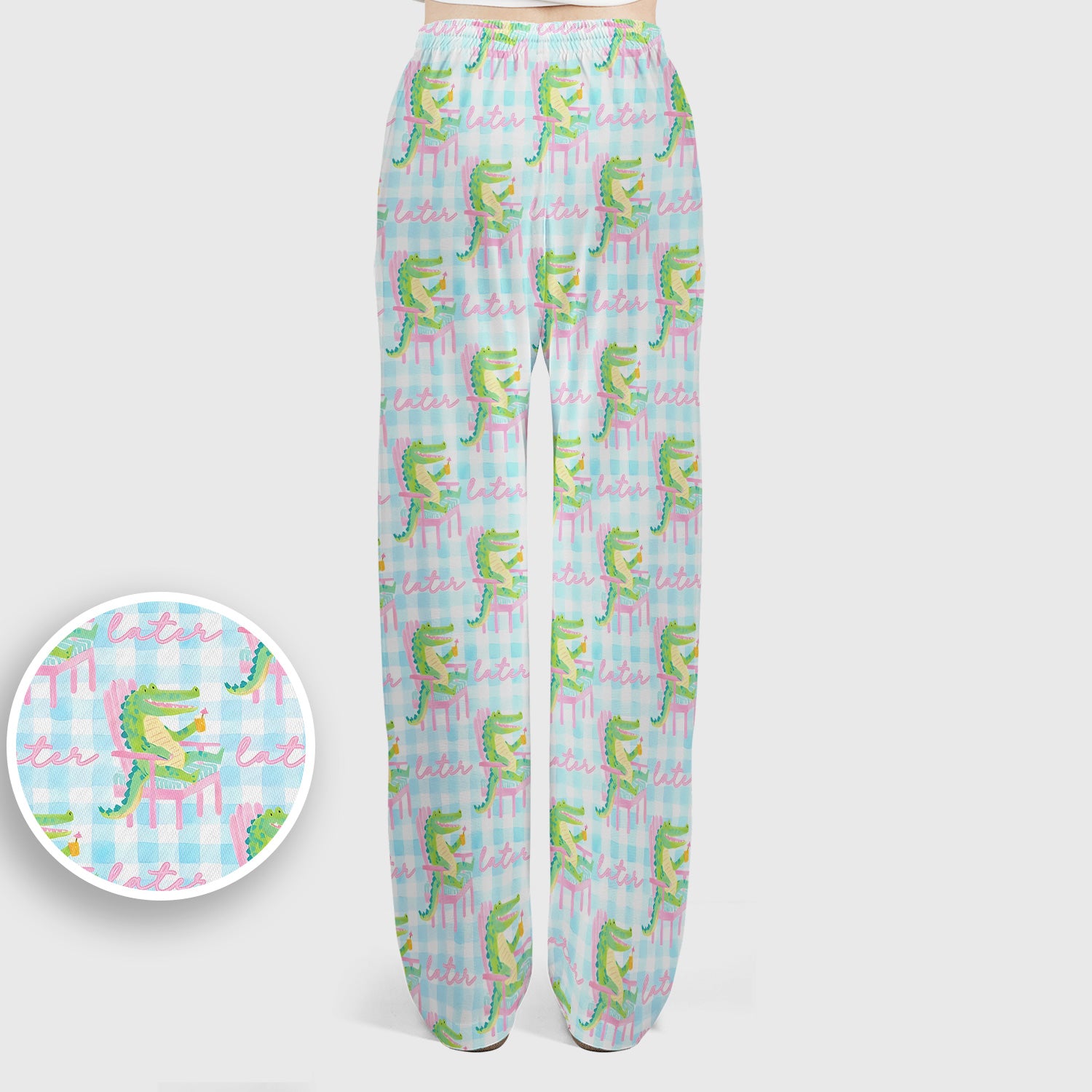 Funny Lazy Crocodile Later Pattern Scrub Set, Scrub Pants and V Neck Top